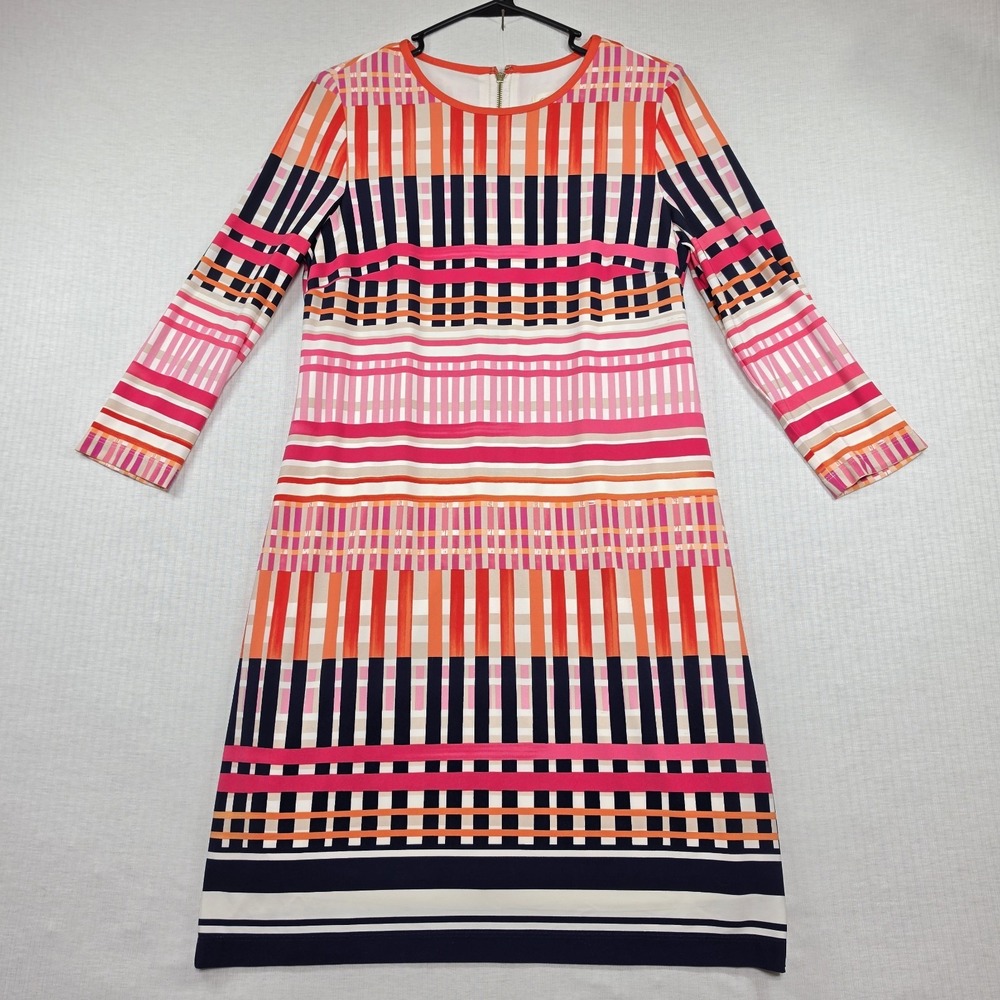 Eliza J Pink Orange Striped Stretch Sheath Shift Dress 8 Mod Preppy Retroglam